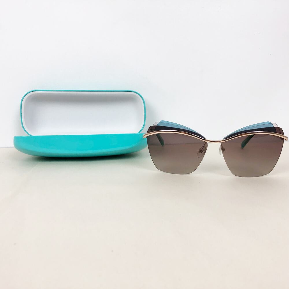 EMILIO PUCCI Women's EP 113 Gold Rimless Metal Blue Cat Eye Sunglasses NWT